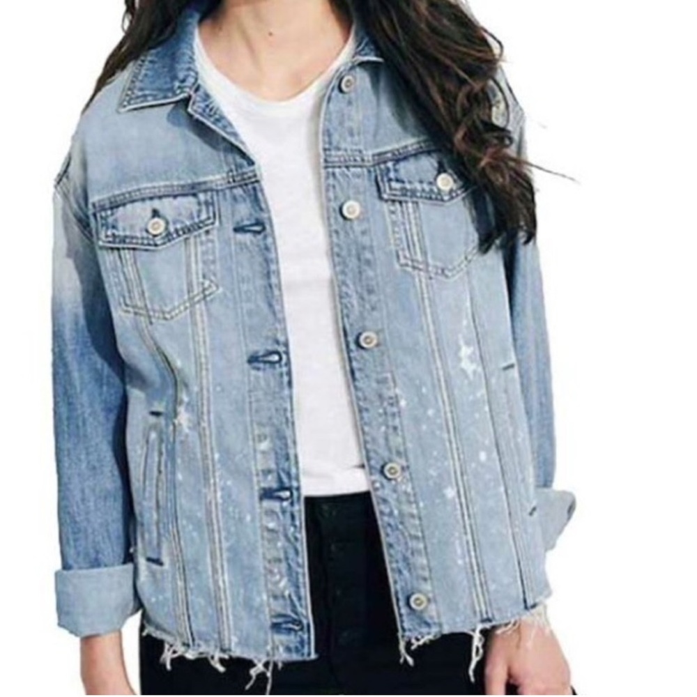 Distressed Splatter Denim Jean Jacket